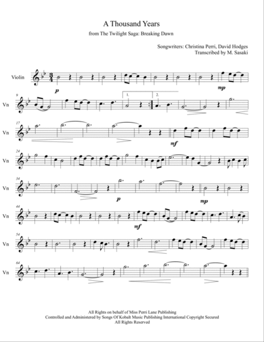 A Thousand Years A Thousand Years Violin Solo scores gallery preview page 2