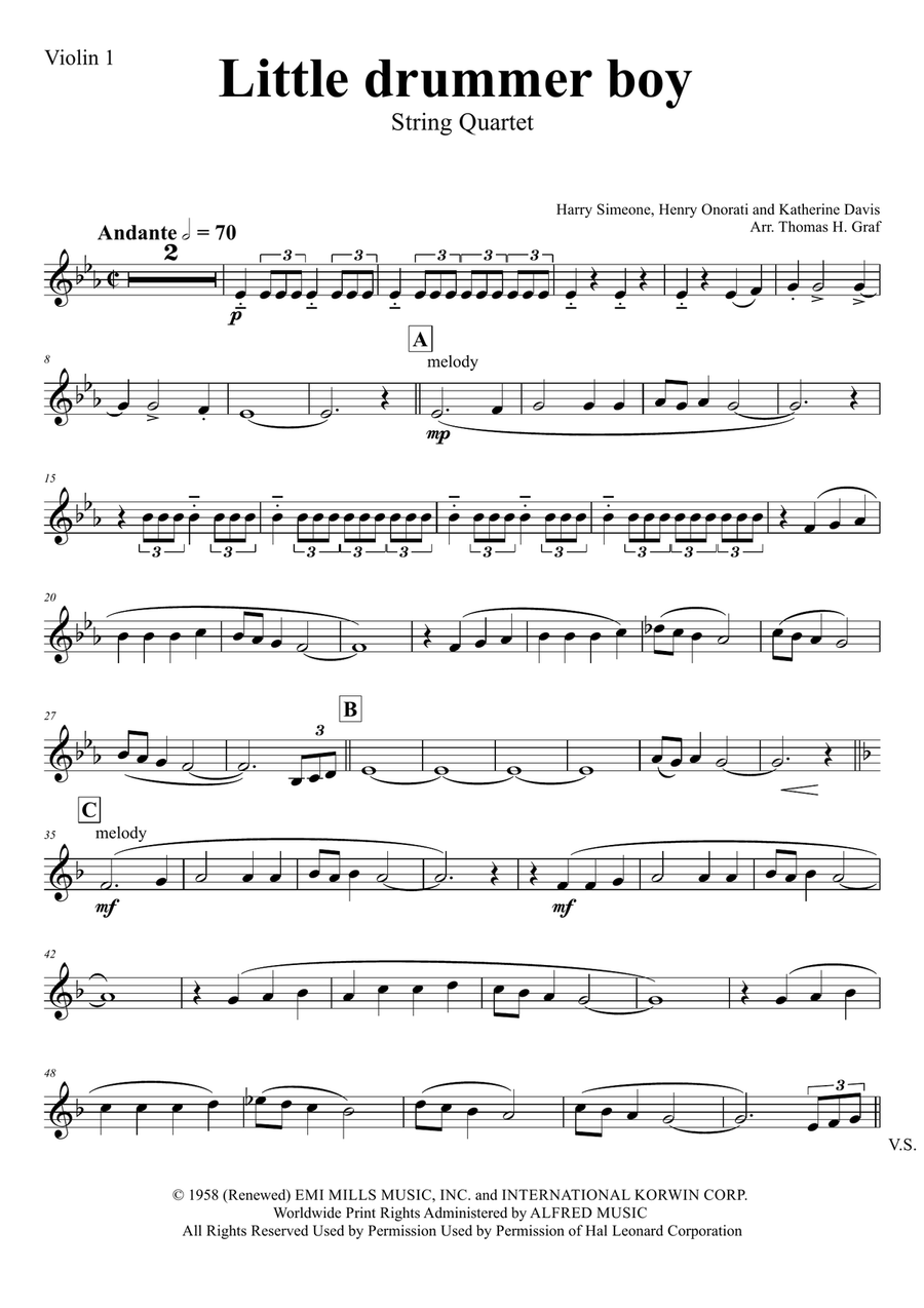 The Little Drummer Boy String Quartet scores gallery preview page 5