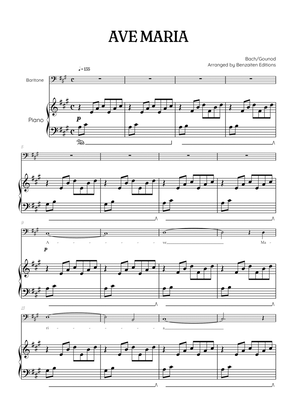 Bach / Gounod Ave Maria in A major • baritone sheet music with piano accompaniment