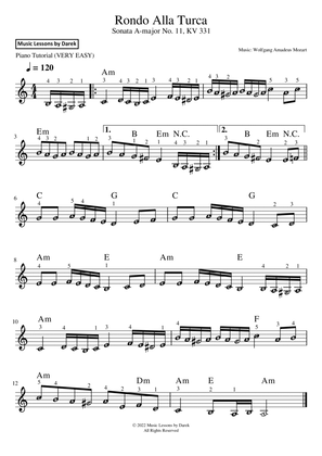 Rondo Alla Turca (VERY EASY PIANO) Sonata A-major No. 11, KV 331 [Wolfgang Amadeus Mozart]