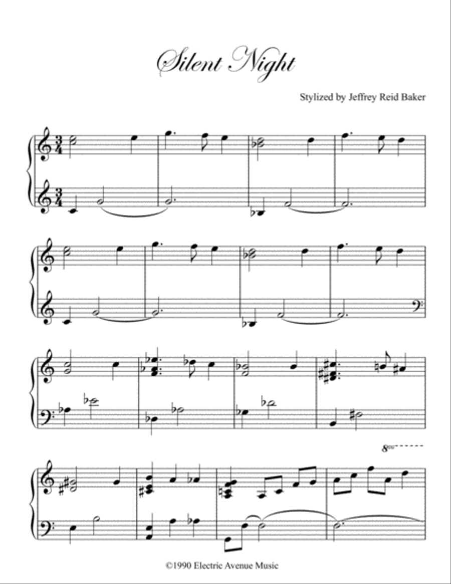 Silent Night Arr. Jeffrey Reid Baker in a contemporary piano style Piano Solo scores gallery preview page 1