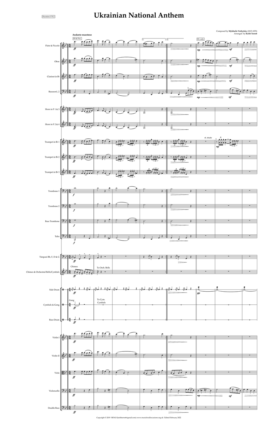 Ukrainian National Anthem for Symphony Orchestra in G Minor KT Olympic World National Anthem Series Full Orchestra scores gallery preview page 3