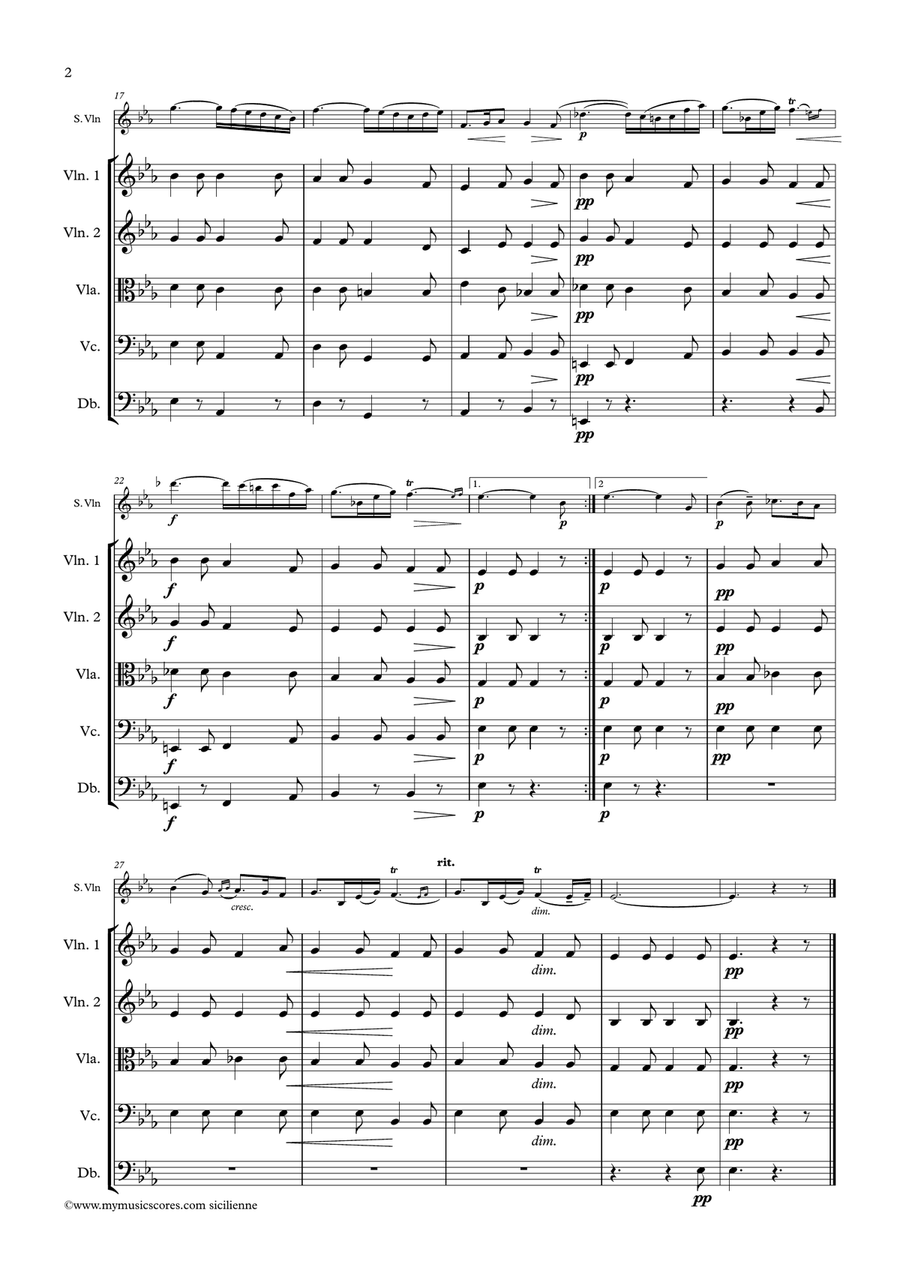 Paradis Sicilienne for Violin and String Orchestra String Orchestra scores gallery preview page 3
