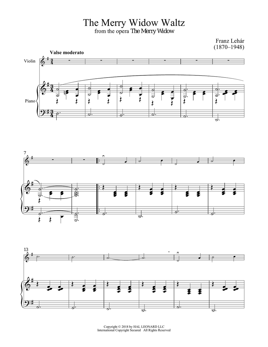 The Merry Widow Waltz The Merry Widow Waltz Violin Solo scores gallery preview page 1