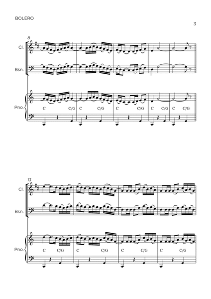 BOLERO - RAVEL - WIND PIANO TRIO (CLARINET, BASSOON & PIANO) image number null