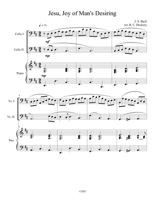 Jesu, Joy of Man's Desiring (Cello Duet) with optional piano accompaniment