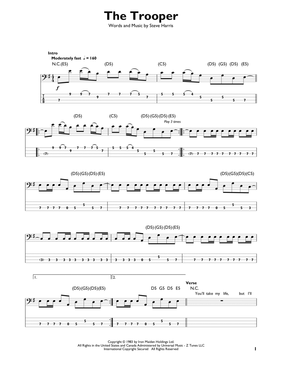 The Trooper The Trooper Bass Guitar scores gallery preview page 1