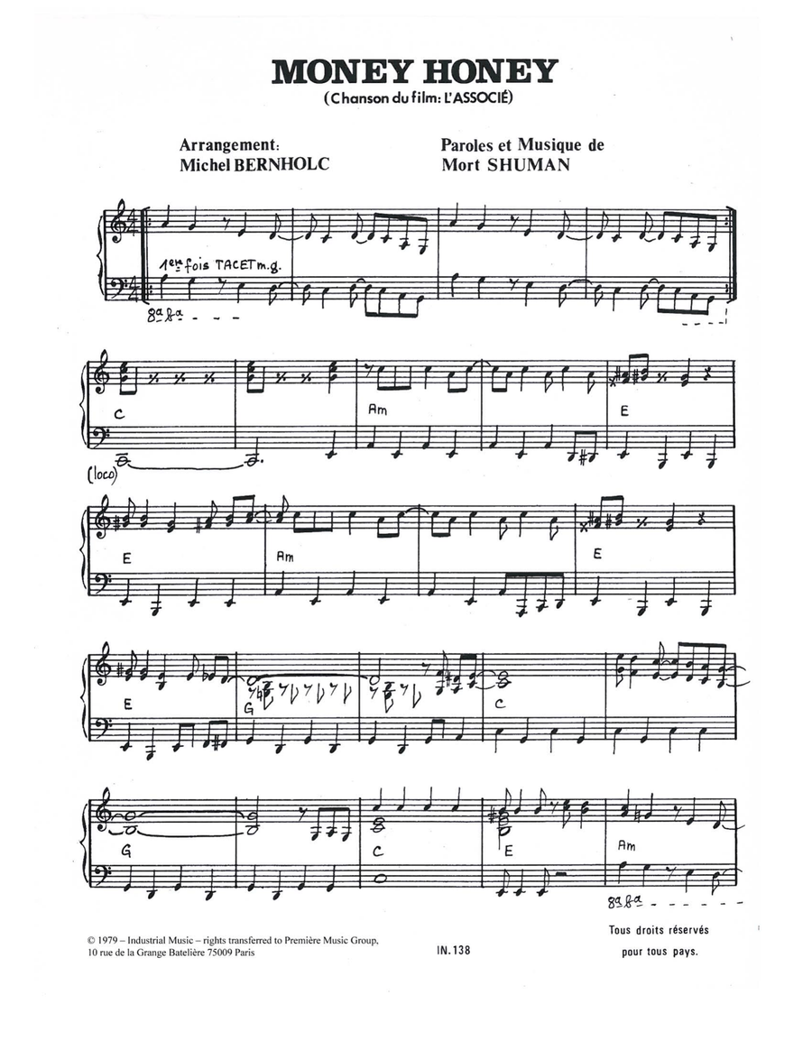 Money Honey Piano, Vocal scores gallery preview page 1