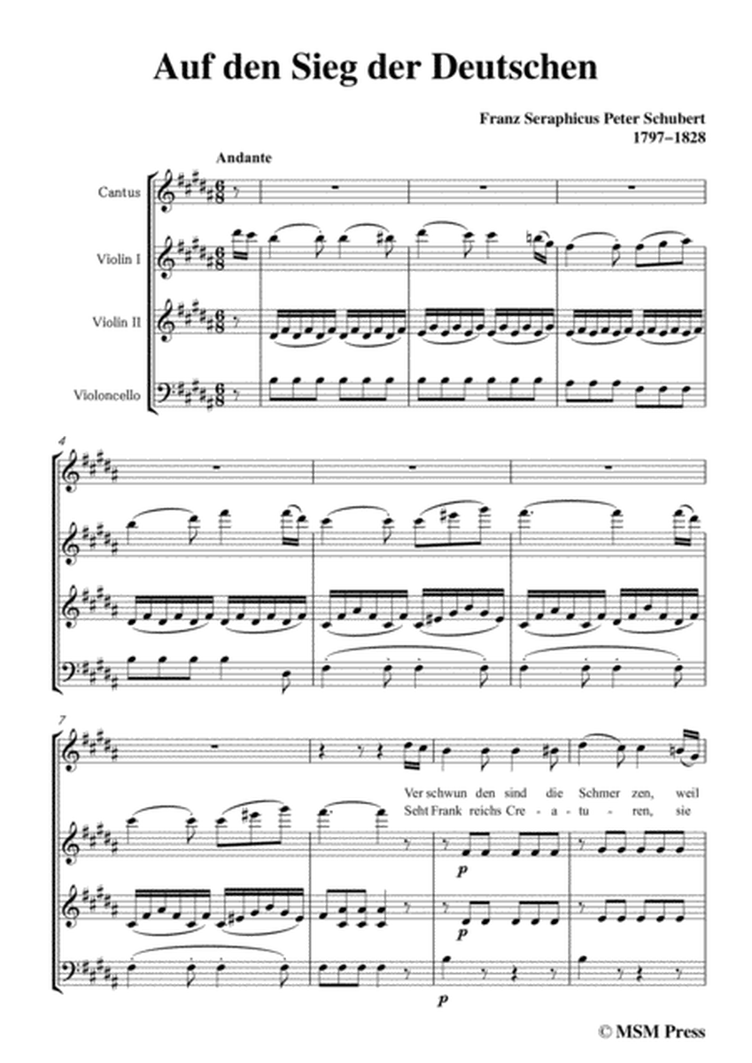 Schubert-Auf den Sieg der Deutschen,in B Major,for Voice,2 Violins&Cello image number null