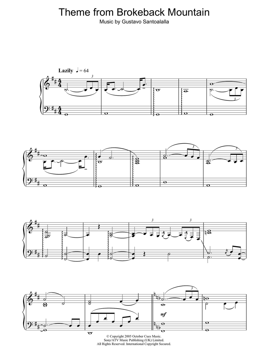 Theme from Brokeback Mountain Piano Solo scores gallery preview page 1