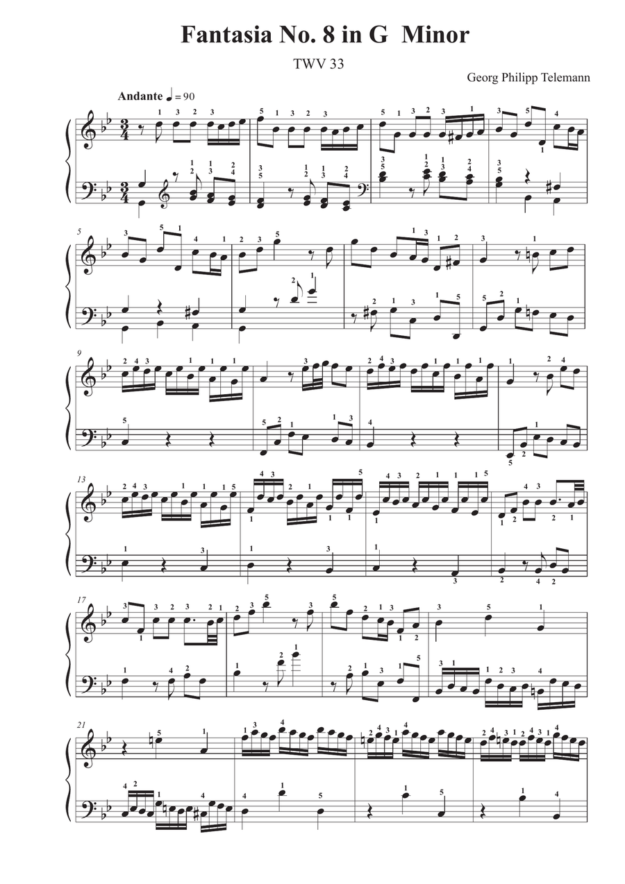 Fantasia No. 8 in G Minor TWV 33 Piano Solo scores gallery preview page 1