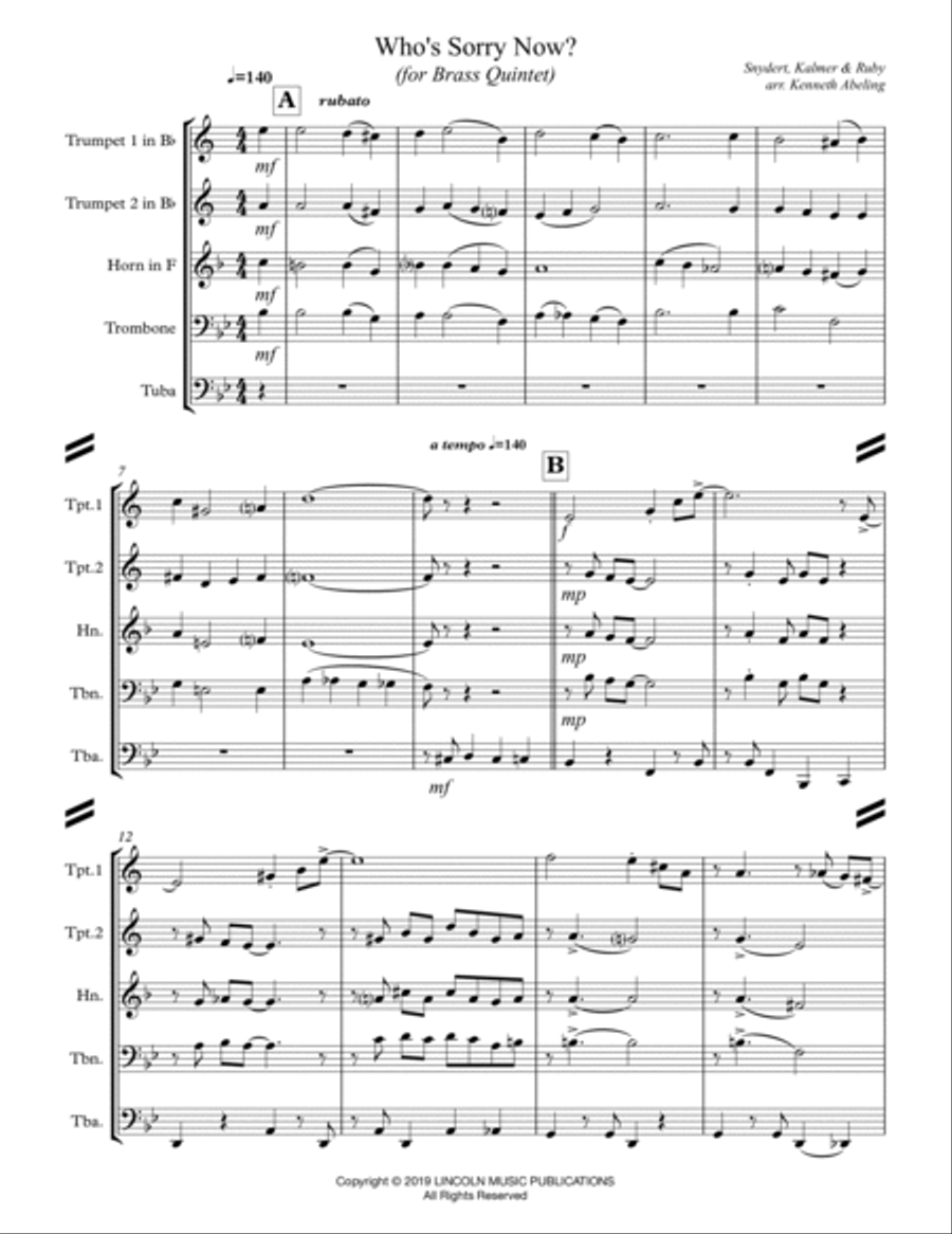 Who’s Sorry Now? (for Brass Quintet) Brass Quintet scores gallery preview page 2