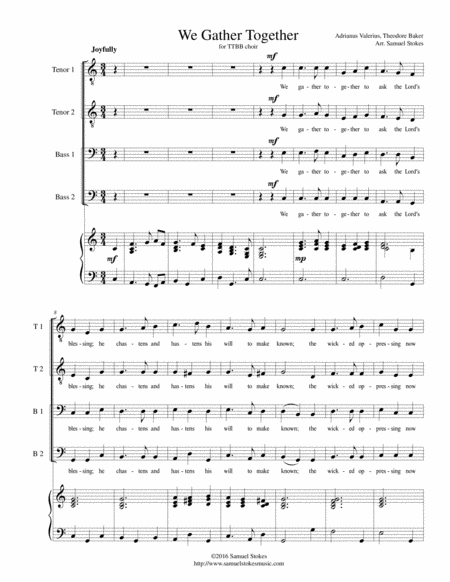 We Gather Together (The Thanksgiving Hymn) - for TTBB choir with piano accompaniment image number null