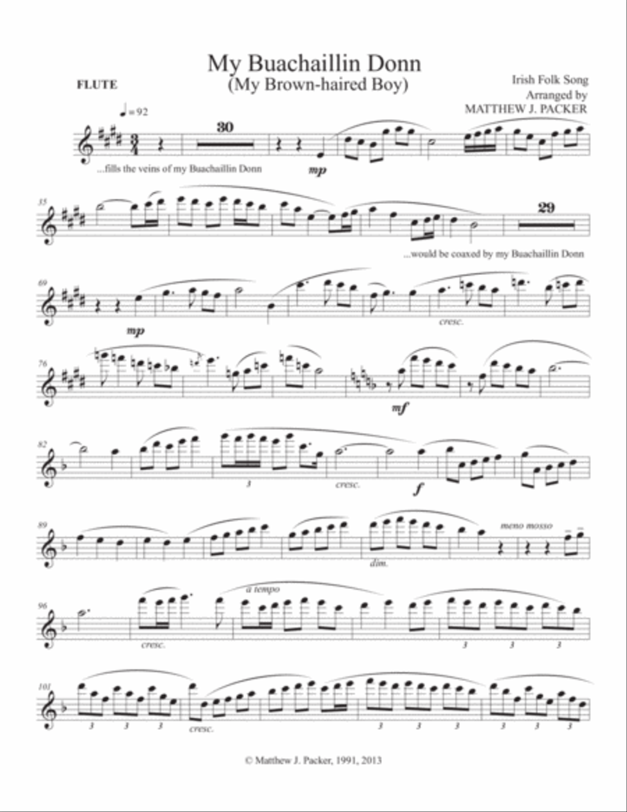 My Buachaillin Donn (My Brown-Haired Boy), Flute Part SSA scores gallery preview page 1