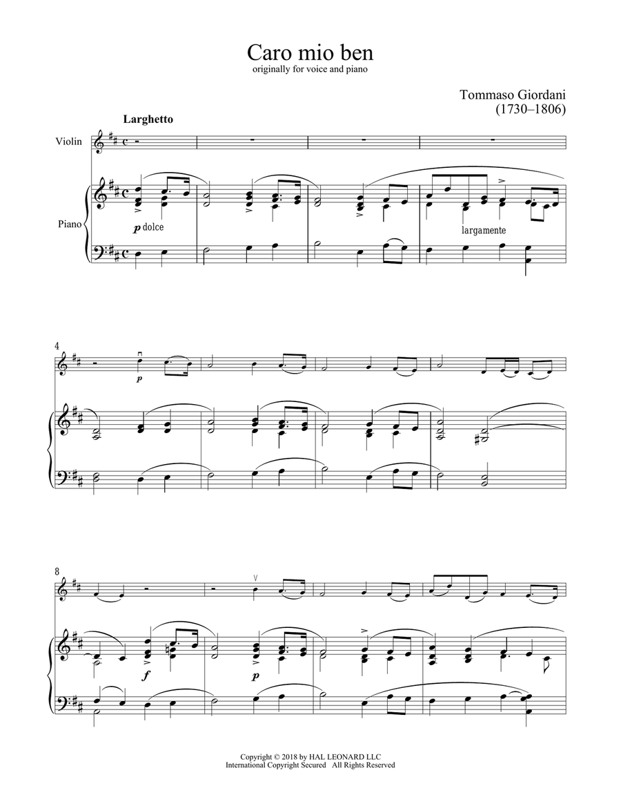 Caro Mio Ben Violin Solo scores gallery preview page 1