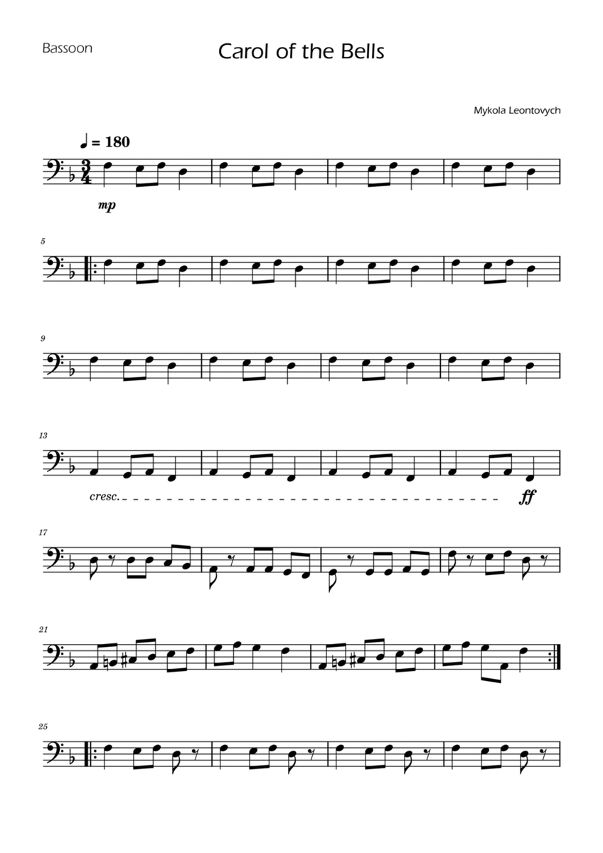 Carol of the Bells - Bassoon Solo w/ Piano image number null