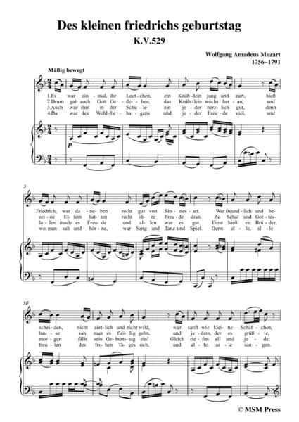 Mozart-Des kleinen friedrichs geburtstag,in F Major,for Voice and Piano image number null