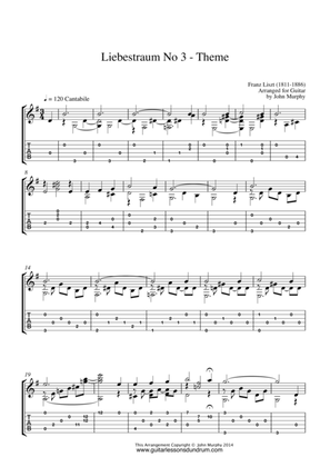 Liebestraum No 3 - Theme Liszt for Guitar