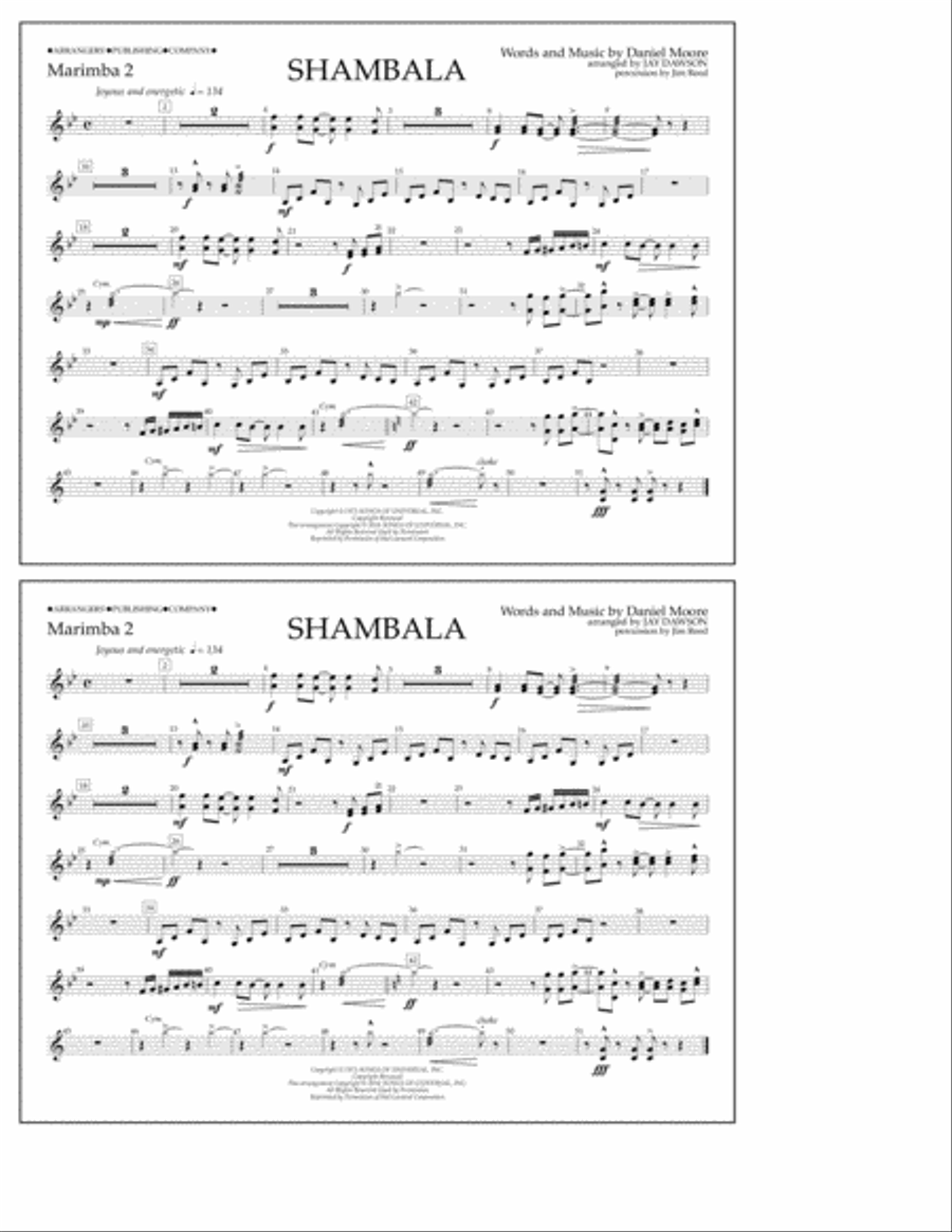 Shambala - Marimba 2 Marching Band scores gallery preview page 1