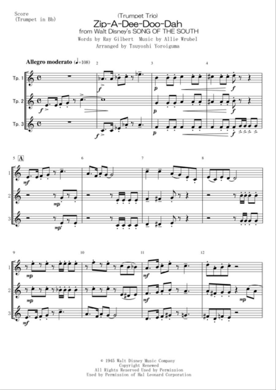 Zip-A-Dee-Doo-Dah Trumpet Solo scores gallery preview page 1