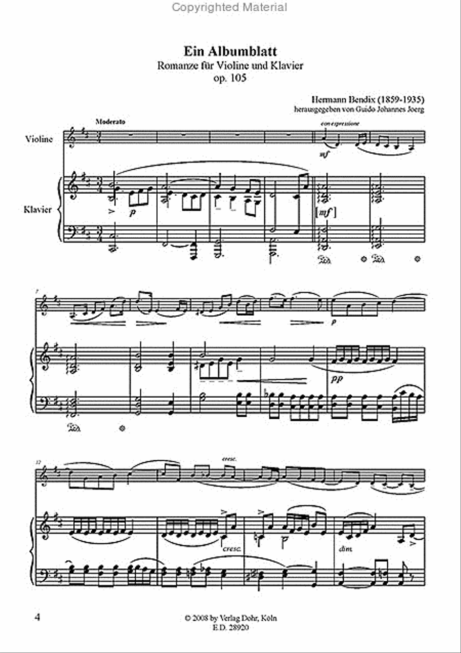 Ein Albumblatt op. 105 -Romanze für Violine und Klavier- Violin Solo scores gallery preview page 2