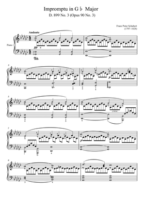 Schubert,Impromptu D.899 Op.90 No.3 in G♭ Major,For Piano Solo,With Fingering