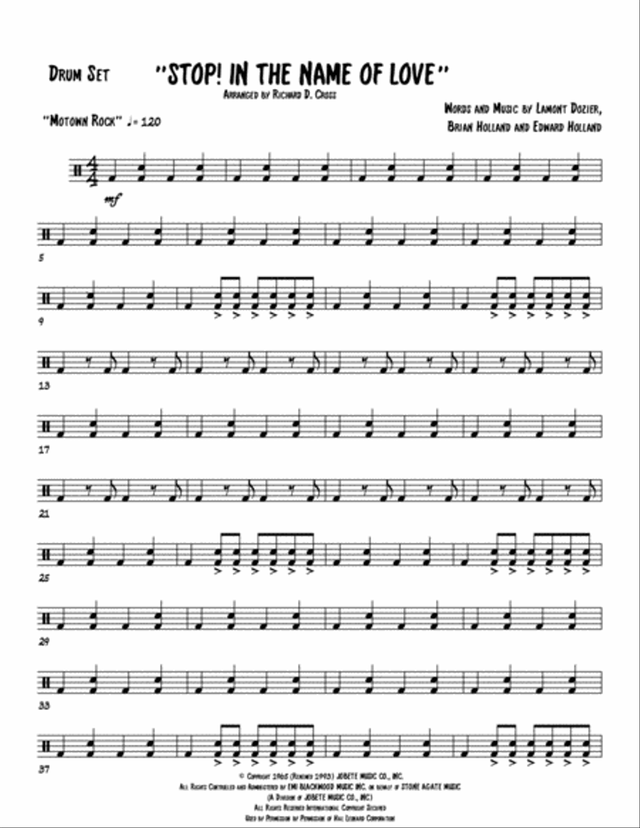 Stop! In The Name Of Love Drum Set scores gallery preview page 1