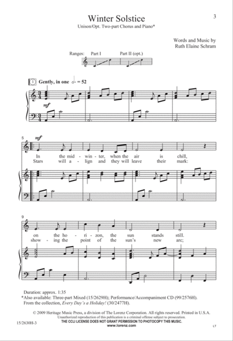Winter Solstice Unison Choir scores gallery preview page 3
