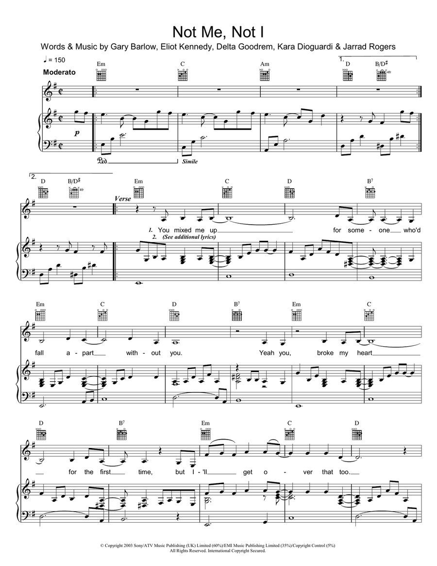 Not Me, Not I Piano, Vocal, Guitar scores gallery preview page 1