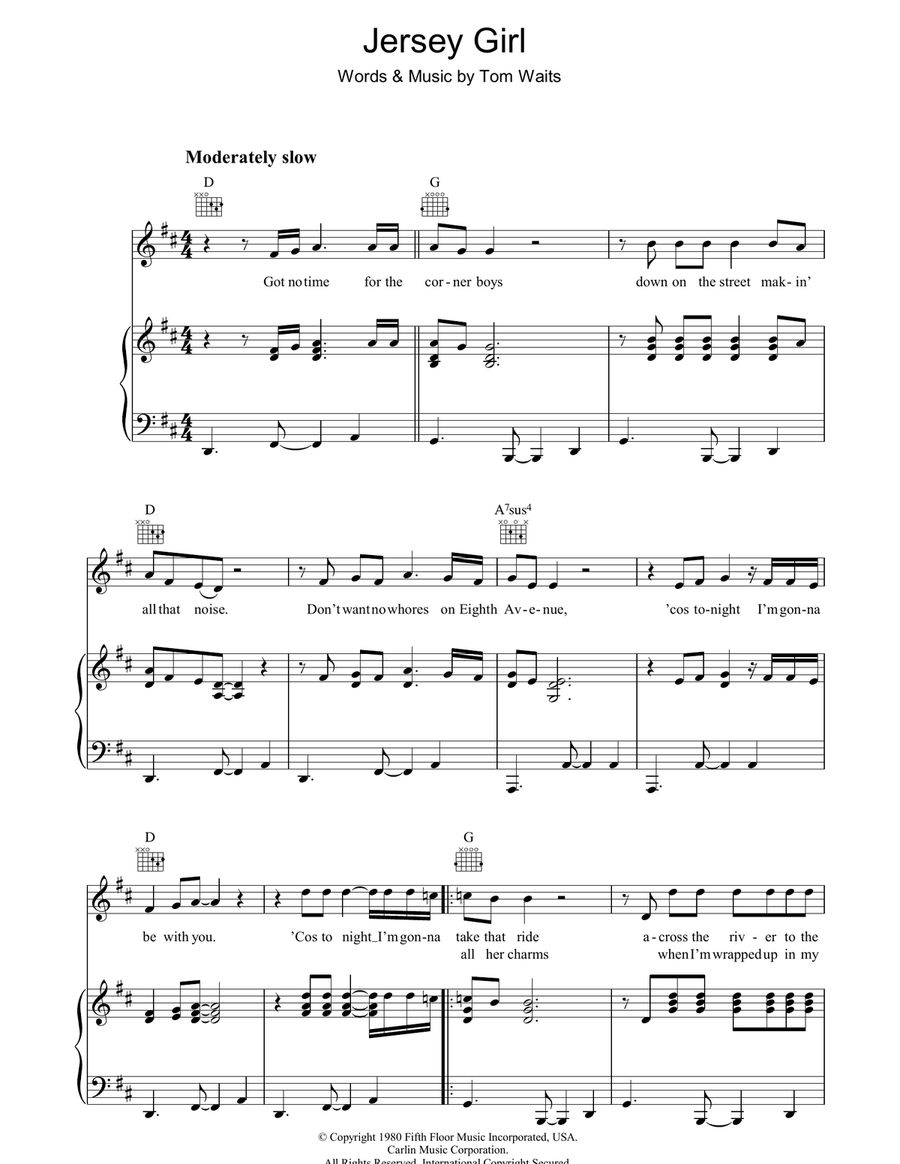 Jersey Girl Piano, Vocal, Guitar scores gallery preview page 1