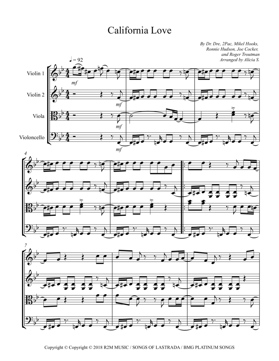 California Love (remix) String Quartet scores gallery preview page 1