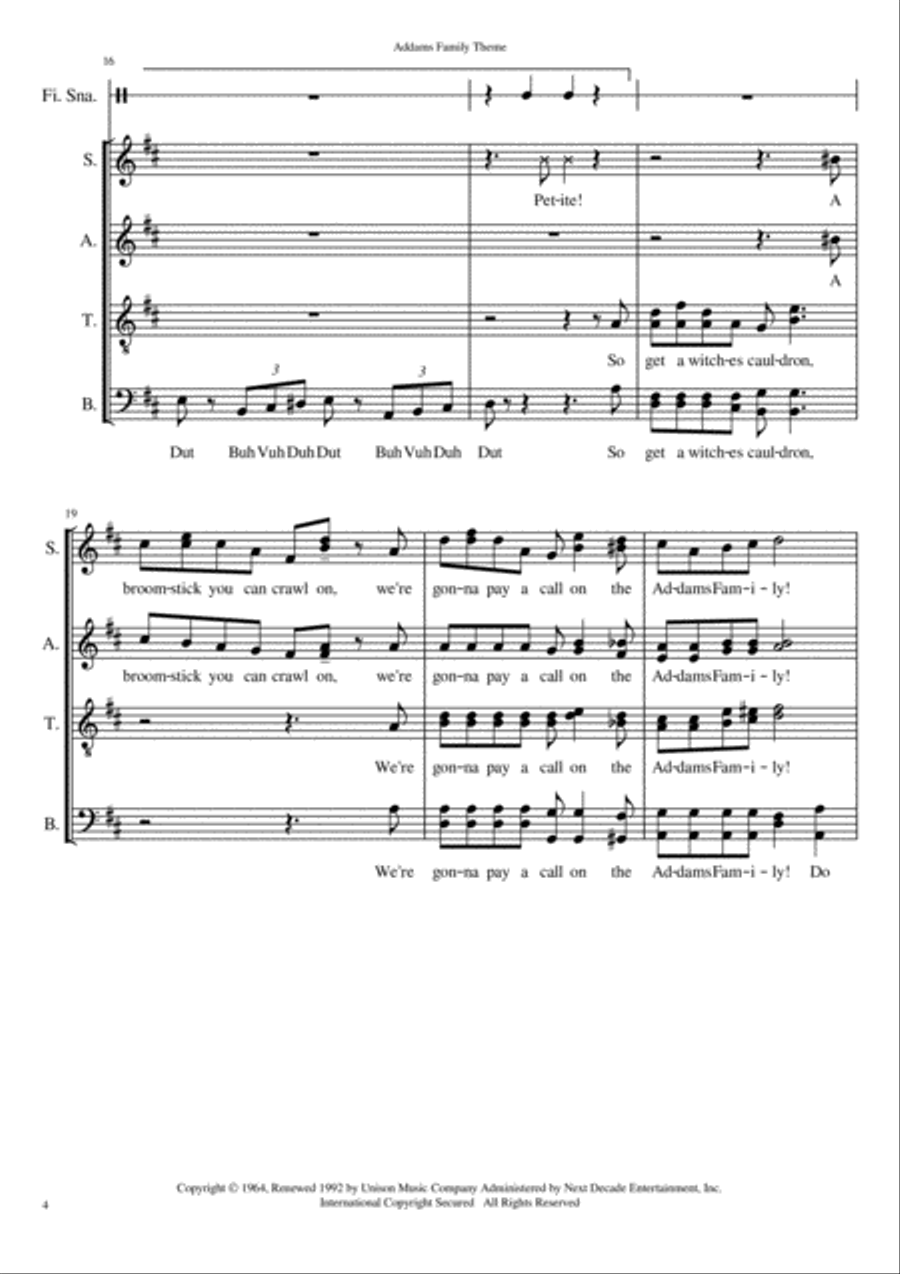 Addams Family Theme 4-Part scores gallery preview page 4