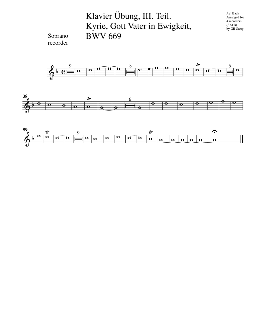 Kyrie, Gott Vater in Ewigkeit, BWV 669 from Klavier Übung, III. Teil (arrangement for 4 recorders) Recorder scores gallery preview page 3