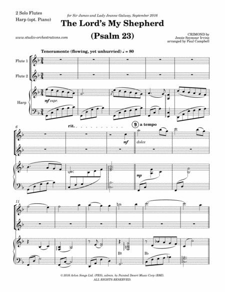 The Lord's My Shepherd (Psalm 23) [for 2 flutes and harp or piano] image number null