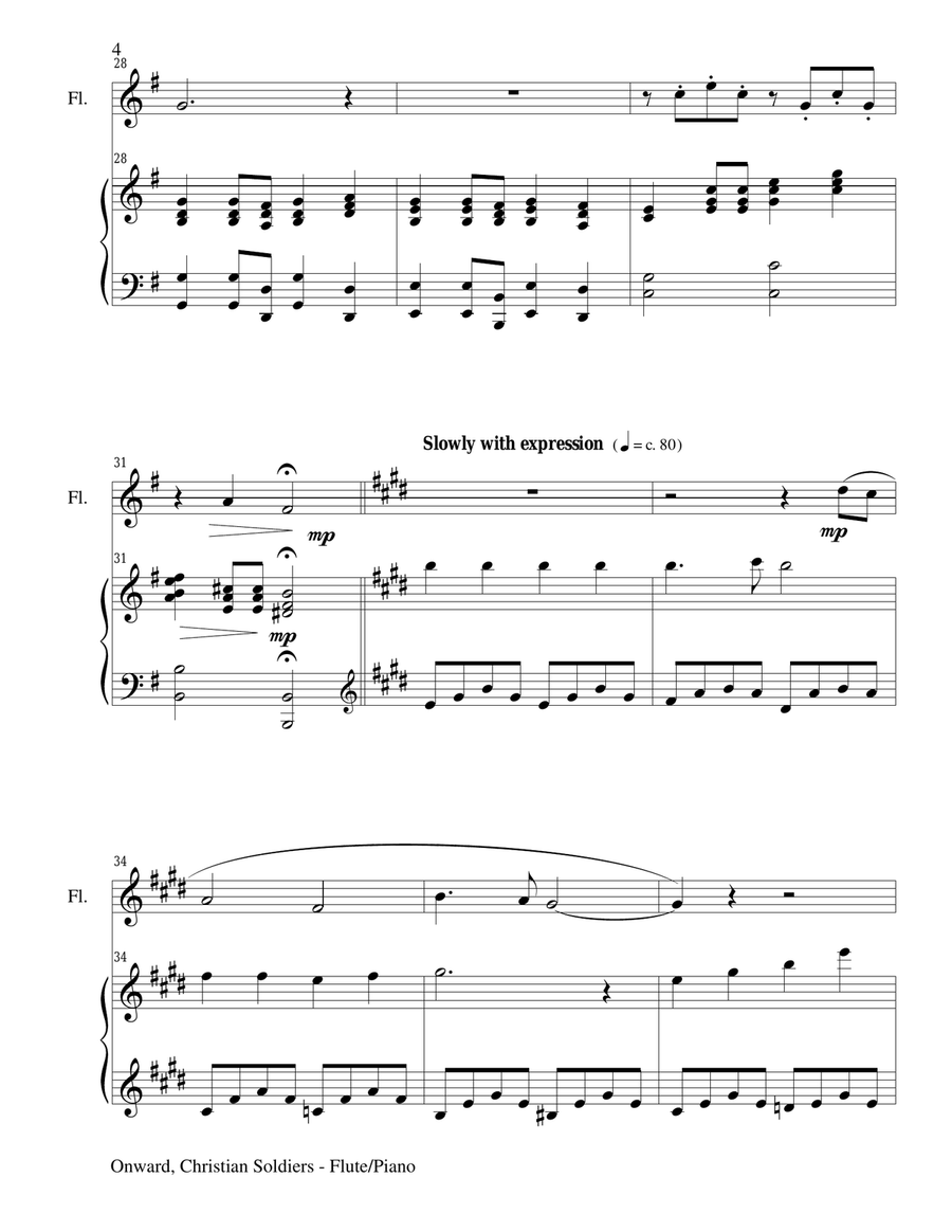ONWARD, CHRISTIAN SOLDIERS (Flute/Piano and Flute Part) Flute Solo scores gallery preview page 4