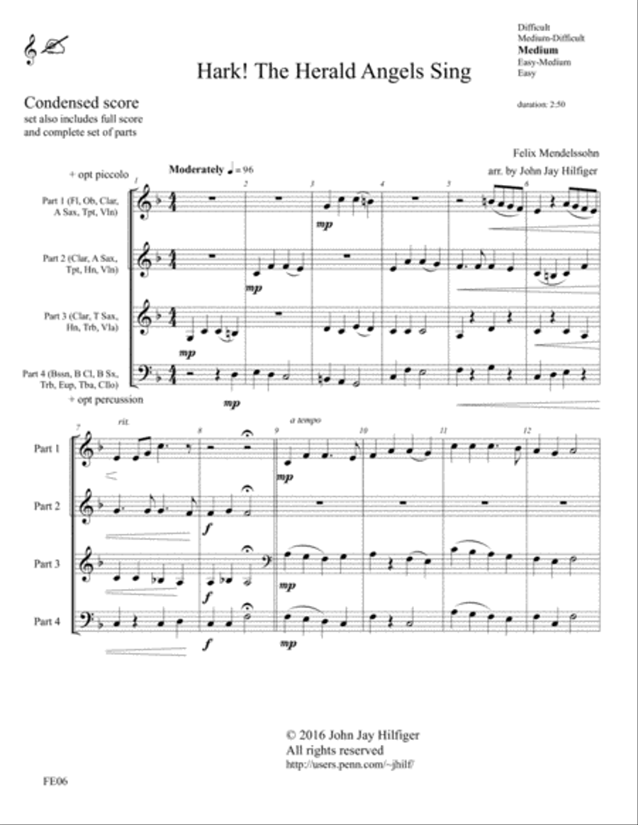 Hark! The Herald Angels Sing Concert Band scores gallery preview page 3