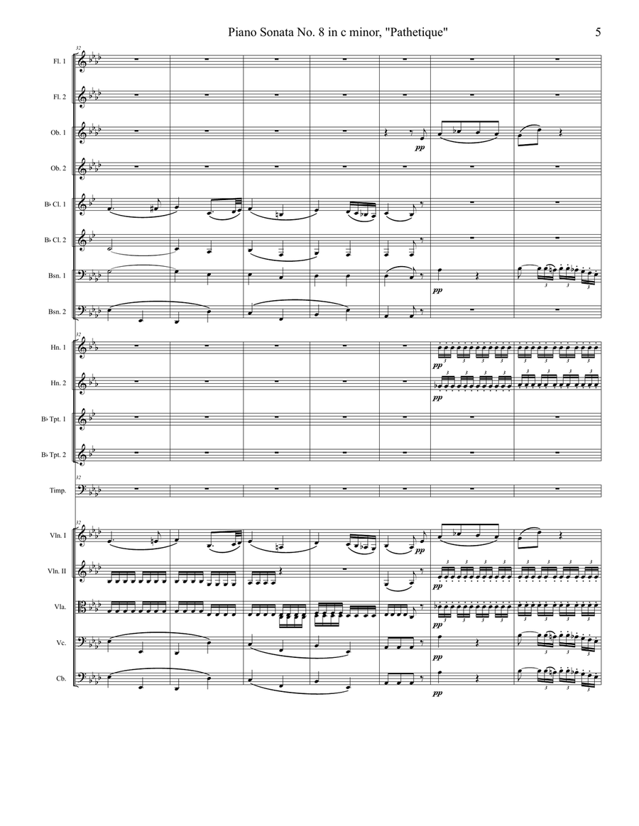 Pathetique Sonata, Movement 2 Full Orchestra scores gallery preview page 5