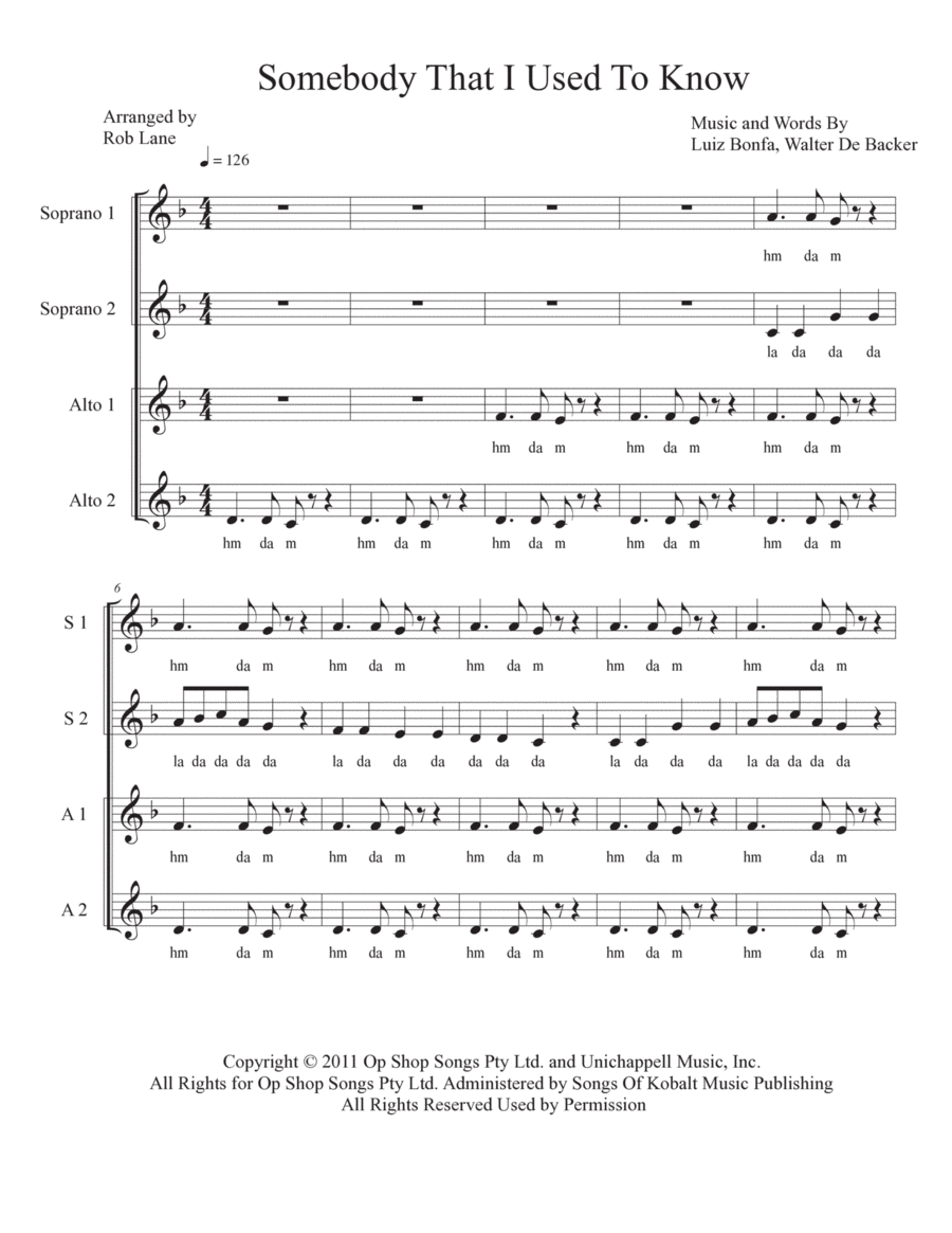 Somebody That I Used To Know SSAA scores gallery preview page 1