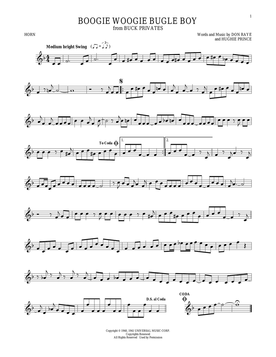 Boogie Woogie Bugle Boy Horn Solo scores gallery preview page 1