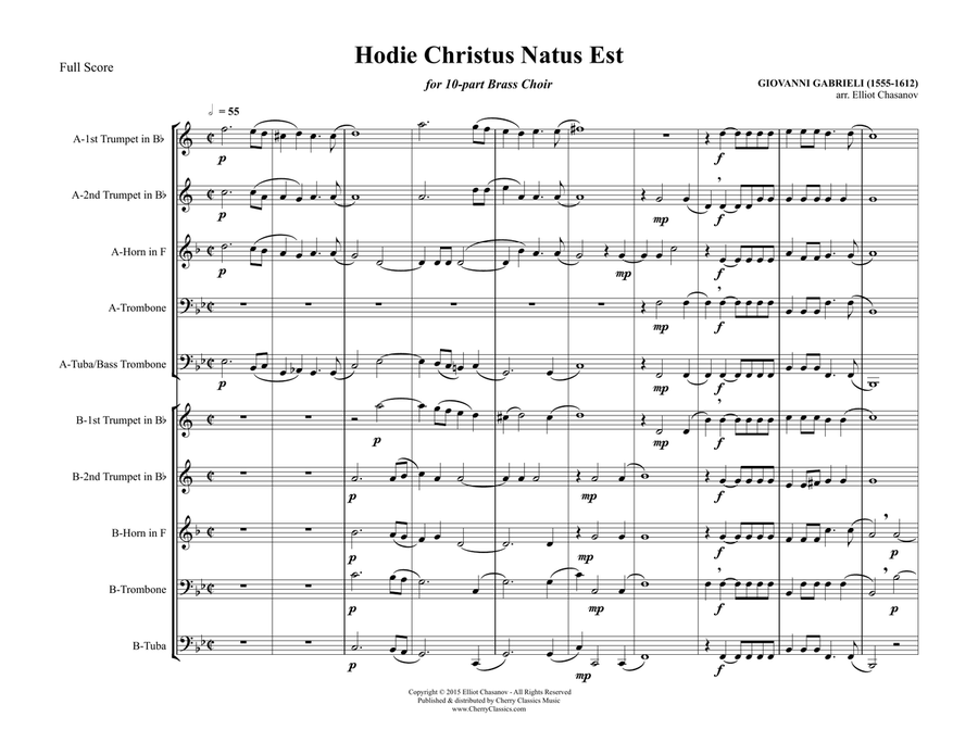 Hodie Christus Natus Est for 10-piece brass ensemble Brass Ensemble scores gallery preview page 1