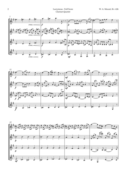 Lacrymosa by Mozart for Clarinet Quartet image number null