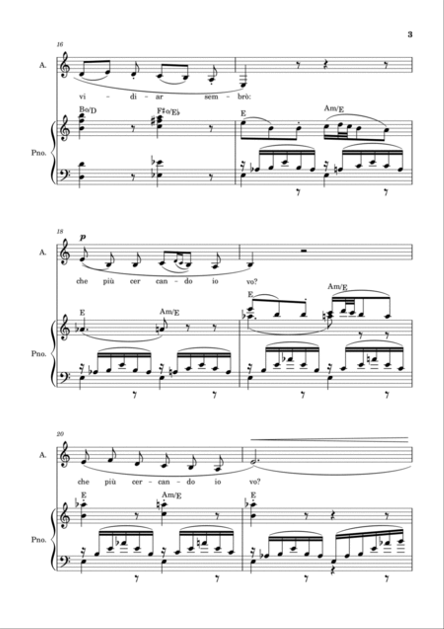 Una Furtiva Lagrima (For contralto in Am) Piano, Vocal, Guitar scores gallery preview page 3