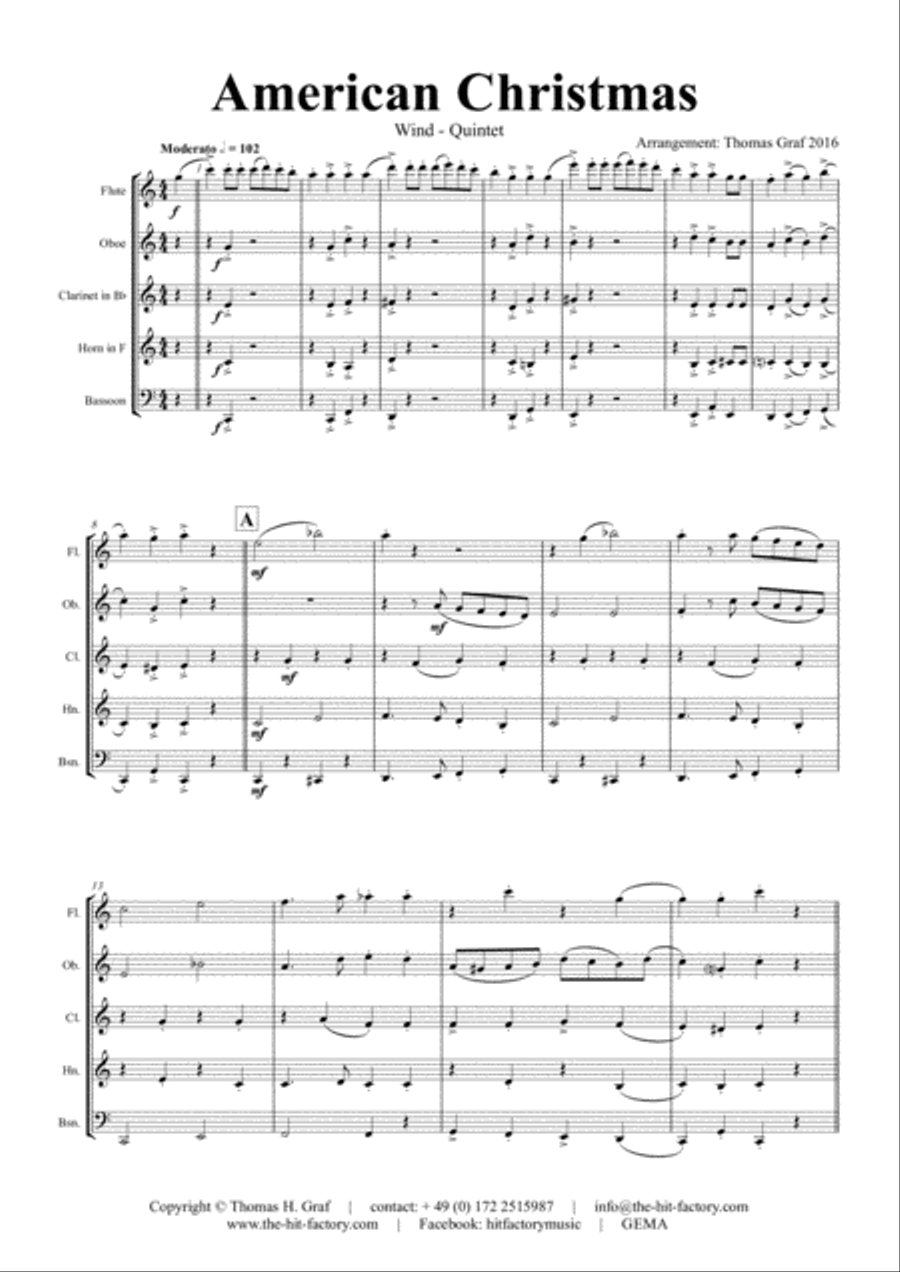 American Christmas - Mash up Rondo of best Christmas Songs - Wind Quintet Woodwind Quintet scores gallery preview page 2