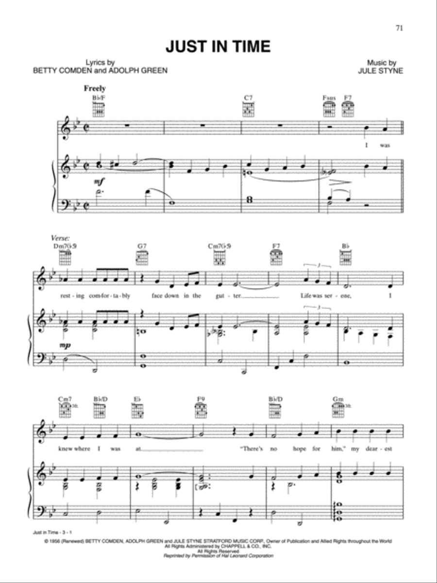 Just in Time Piano, Vocal, Guitar scores gallery preview page 1