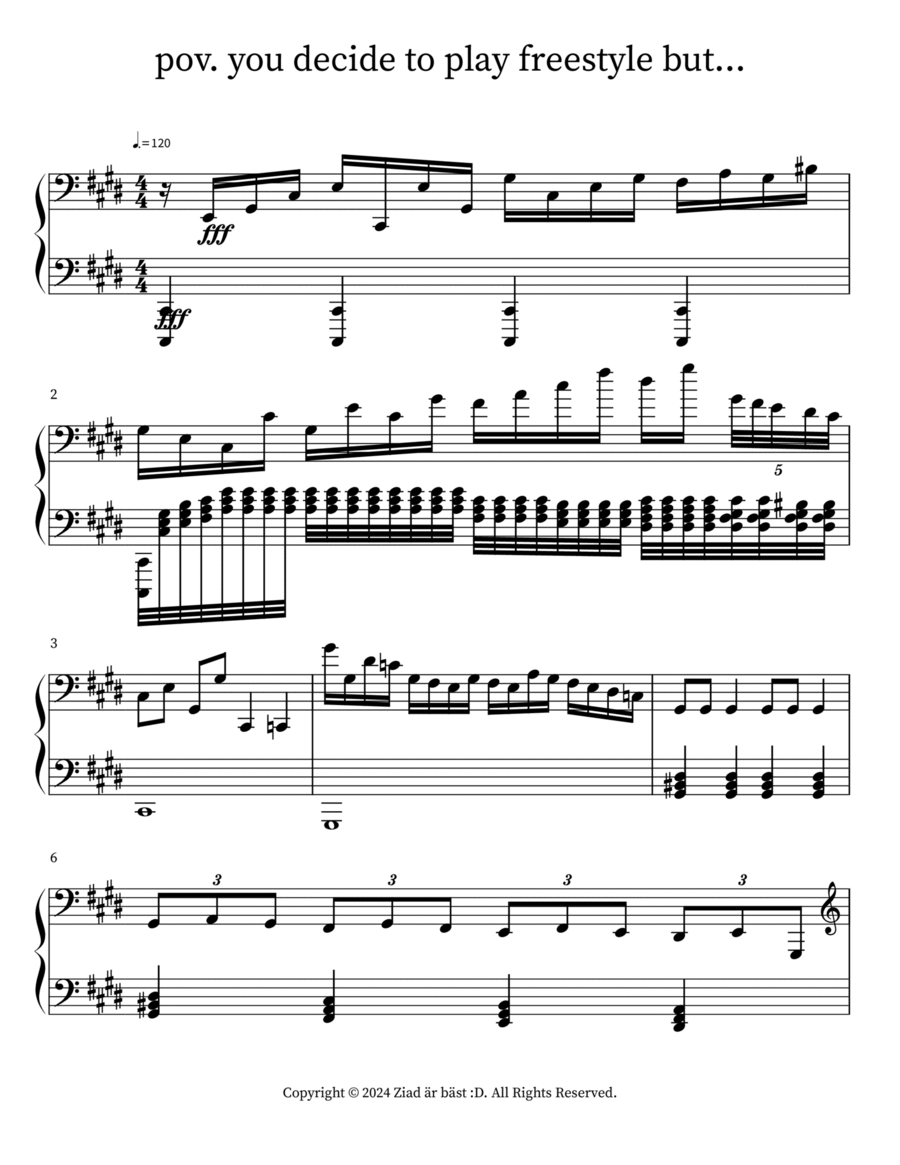 pov. you decide to play freestyle but... Piano scores gallery preview page 1