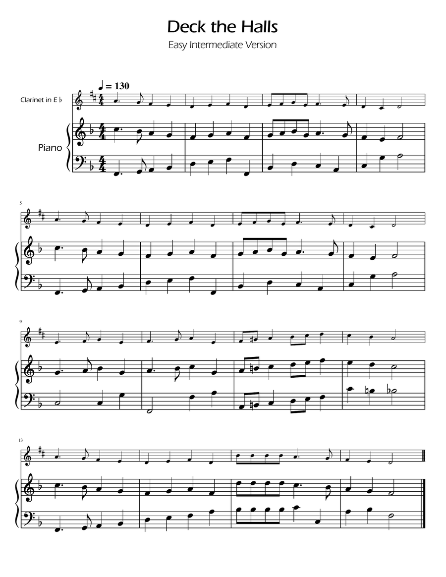 Deck The Halls - Clarinet in Eb Solo w/ Piano
