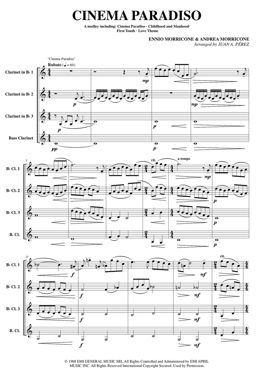 Cinema Paradiso Clarinet Quartet scores gallery preview page 2
