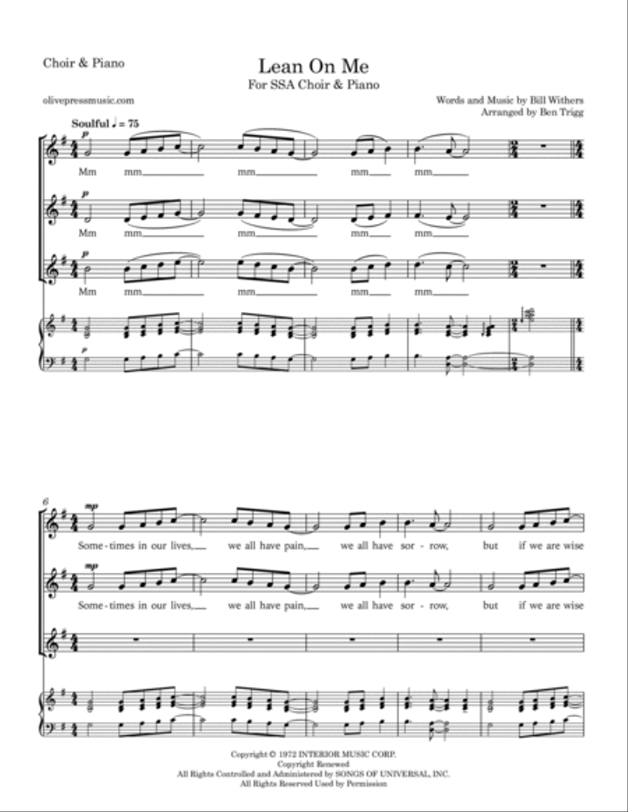 Lean On Me Lean On Me SSA scores gallery preview page 3