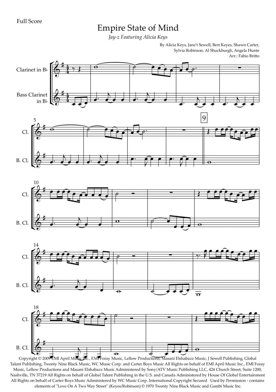 Empire State Of Mind Clarinet Duet scores gallery preview page 1