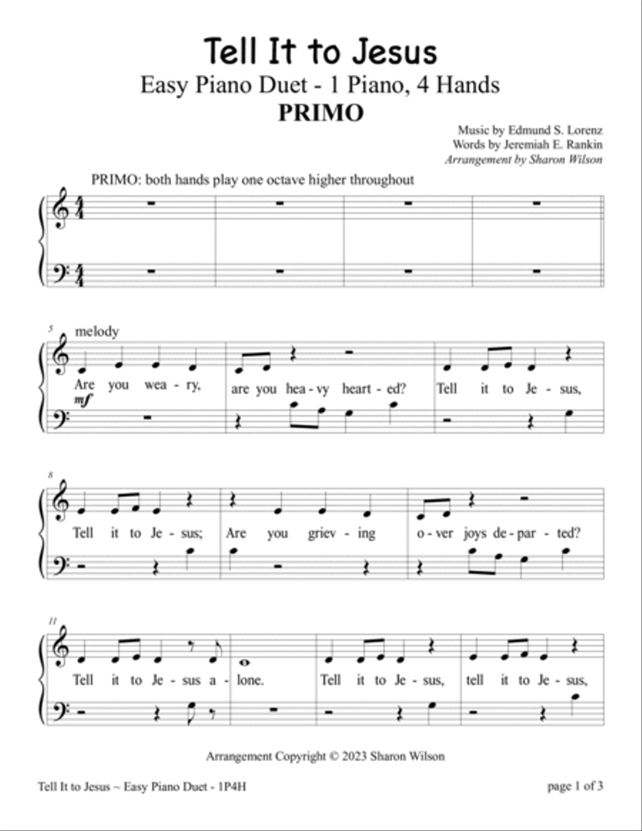 Tell It to Jesus (Easy 1 Piano, 4 Hands Duet) Easy Piano scores gallery preview page 3
